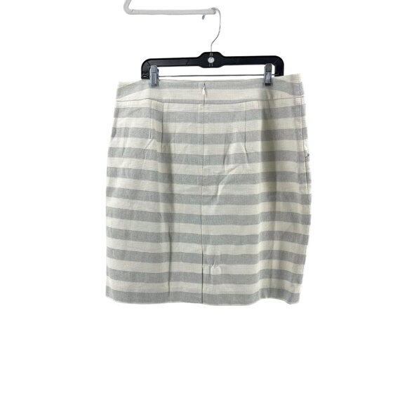 Ann Taylor Loft Women's Gray White Striped Lined Button Front Skirt Size 16 - Picture 5 of 13